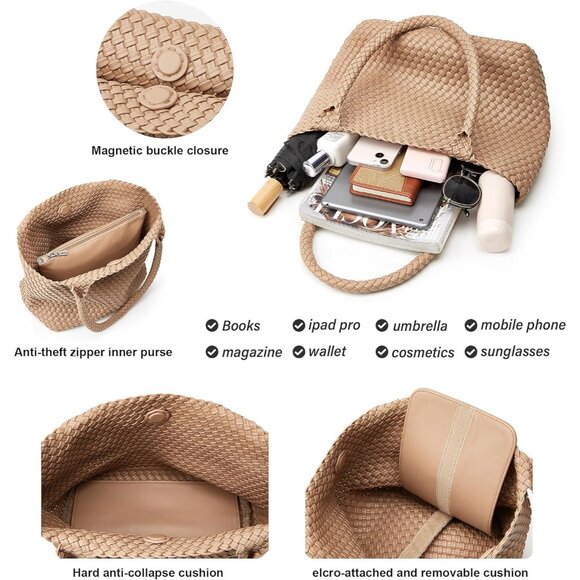 Handmade Vegan Leather Shoulder Bag - Versatile Woven Tote for All Occasions - Picture 4 of 9